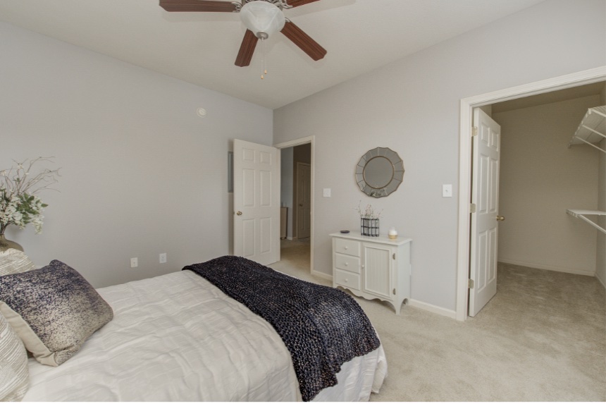 Model bedroom in a Westfield apartment.