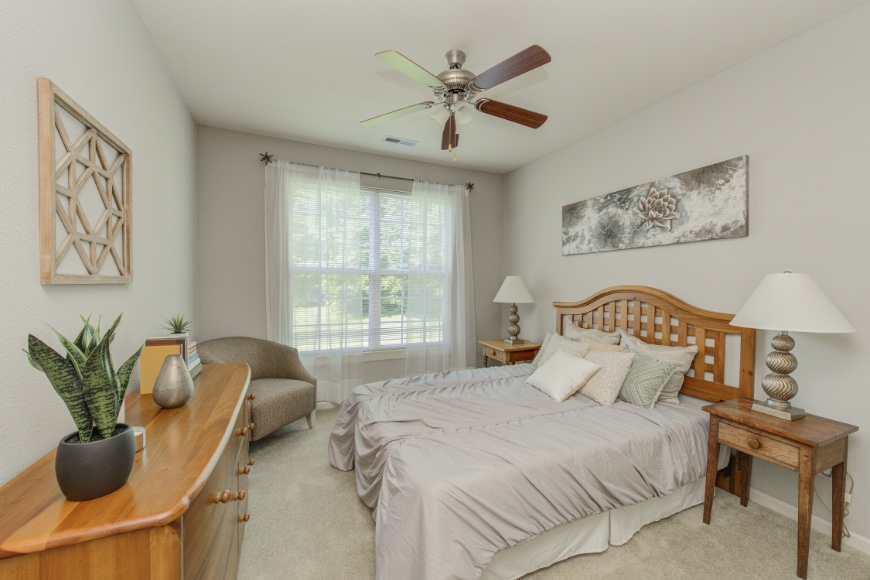 Model bedroom in a Westfield apartment.